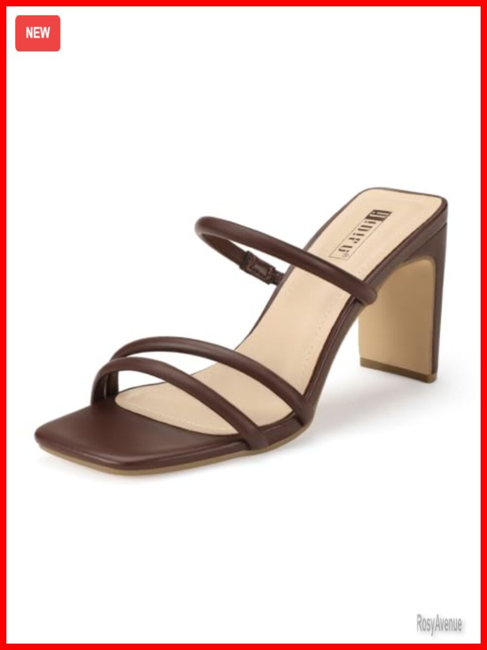 Strappy Square Toe Chunky Heel Slide Sandals Slip On Dress Heels
